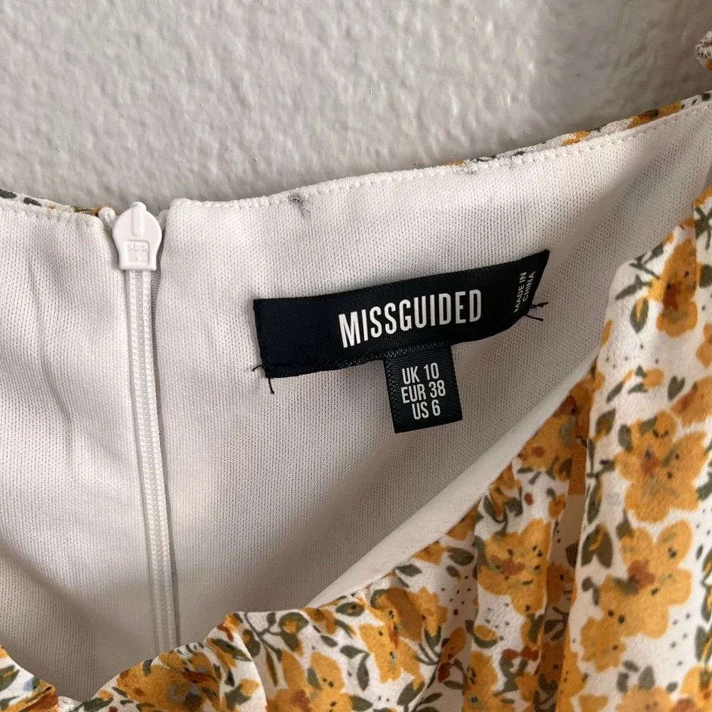 Missguided Sz 6 Dress Puff Sleeve Empire Waist Floral Mini Milkmaid Cottagecore - Picture 7 of 7